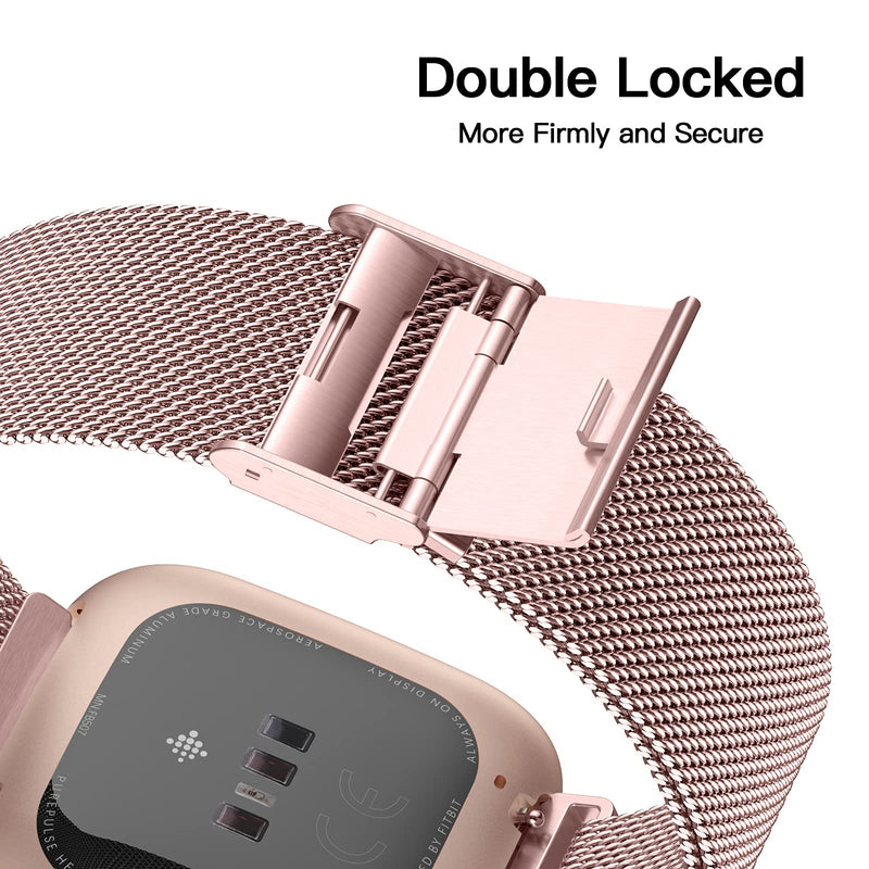 Maledan Metal Bands Compatible with Fitbit Versa/Fitbit Versa 2 Band for Women Men, Adjustable Stainless Steel Mesh Loop Bracelet Wristbands for Fitbit Versa 2/Versa/Versa Lite SE, Rose Gold Rose Gold (Fits for 6.0"-8.0") - NewNest Australia