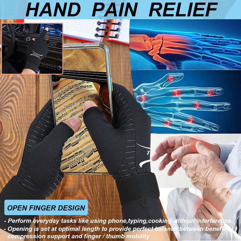 2 Pairs Fingerless Arthritis Gloves for Women, Copper Compression Gloves for Men with Adjustable Wrist Strap, Carpal Tunnel Small/Medium - NewNest Australia