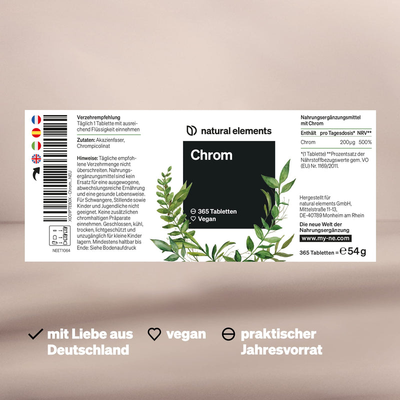 Chromium from Chromium Picolinate - high dose 200 mcg chromium per tablet - 365 tablets - vegan, without additives - produced in Germany & laboratory tested - NewNest Australia