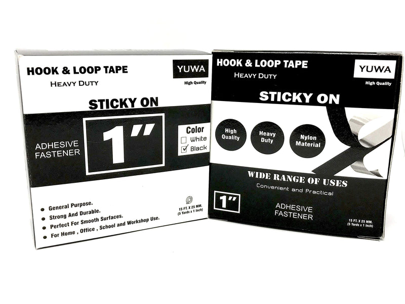 Yuwa 1 Inch Black Hook and Loop Magic Tape Self Adhesive Sticky Back Fastener Nylon Heavy Duty for DIY Craft (15 Feets) (Black) - NewNest Australia