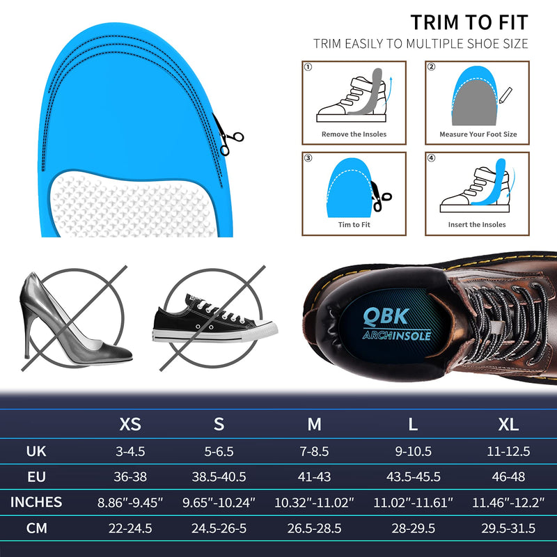 High Arch Support Insoles Women and Men QBK Orthotic Insoles for Plantar Fasciitis Shock Absorption Shoe Inserts for Walking Leisure Work Standing All Day and Relieve Heel Pain, L L: (Men 9-10.5) - NewNest Australia