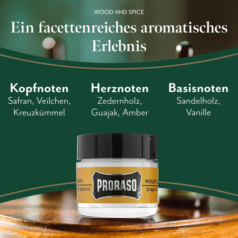 Proraso Mustache Wax, Wood and Spice, 15 ml, mustache wax with shea butter and beeswax for care and styling of facial hair, Made in Italy - NewNest Australia
