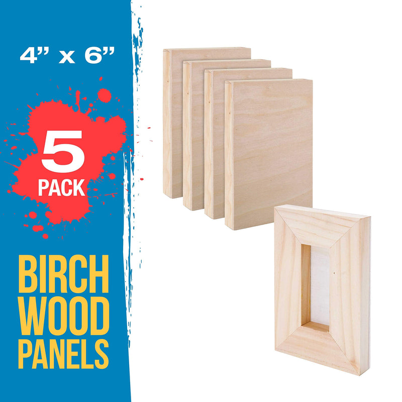 U.S. Art Supply 4" x 6" Birch Wood Paint Pouring Panel Boards, Studio 3/4" Deep Cradle (Pack of 5) - Artist Wooden Wall Canvases - Painting Mixed-Media Craft, Acrylic, Oil, Watercolor, Encaustic 4" x 6" - NewNest Australia