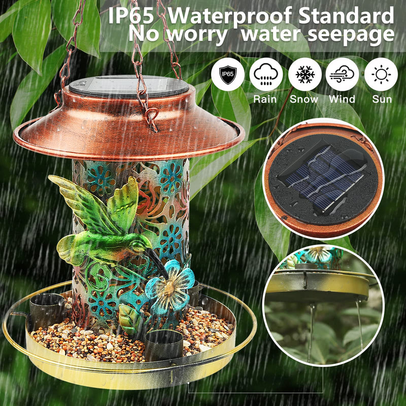 PENXUA Solar Bird Feeder for Outdoors Hunging, Solar Metal Waterproof Outside Wild Bird Feeders,Cardinals Hummingbird Feeders, Gifts for Bird Lovers, Lantern Light, Garden Backyard Decoration Normal - NewNest Australia