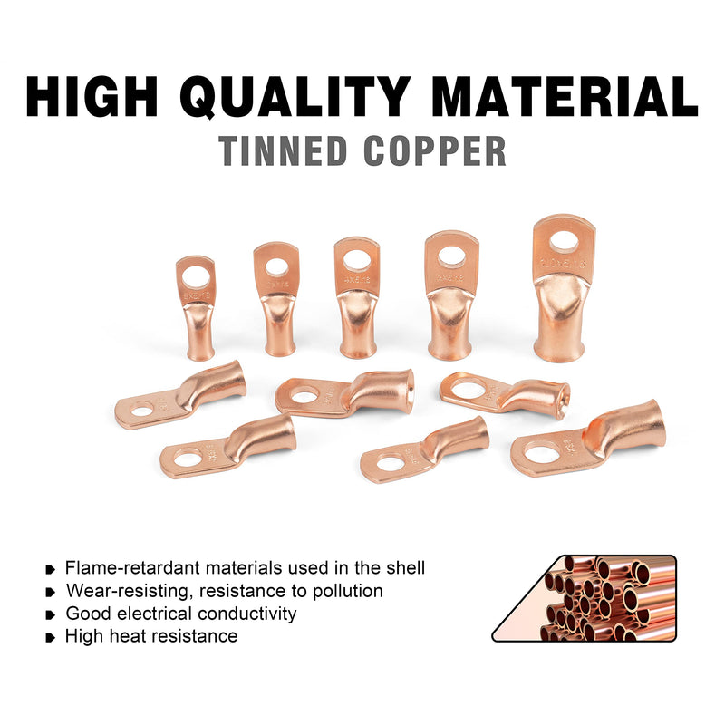 10pcs 1/0 Awg - 1/2" (M12) Sanuke Wire Lugs Ring Terminal Connectors Ends Heavy Duty for Battery Cable Lug tinned Copper Tubular Wire Electrical Eyelets with 3:1 Dual Wall Adhesive Heat Shrink 1/0 Awg - 1/2" (M12) 10 - NewNest Australia