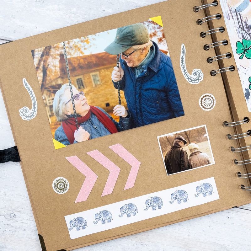 Bstorify Scrapbook Album 60 Pages (8 x 8 inch) Brown Thick 200gsm Kraft Paper, Corner Protectors - Scrap Book, Ribbon Closure - Ideal for Your Scrapbooking Albums, Art & Craft Projects 8 x 8 inches - NewNest Australia