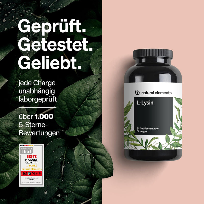L-Lysine - 365 capsules - 800mg pure L Lysine from 1000mg L-Lysine HCl/day - From plant fermentation - without genetic engineering - vegan, optimally dosed, without unnecessary additives - NewNest Australia