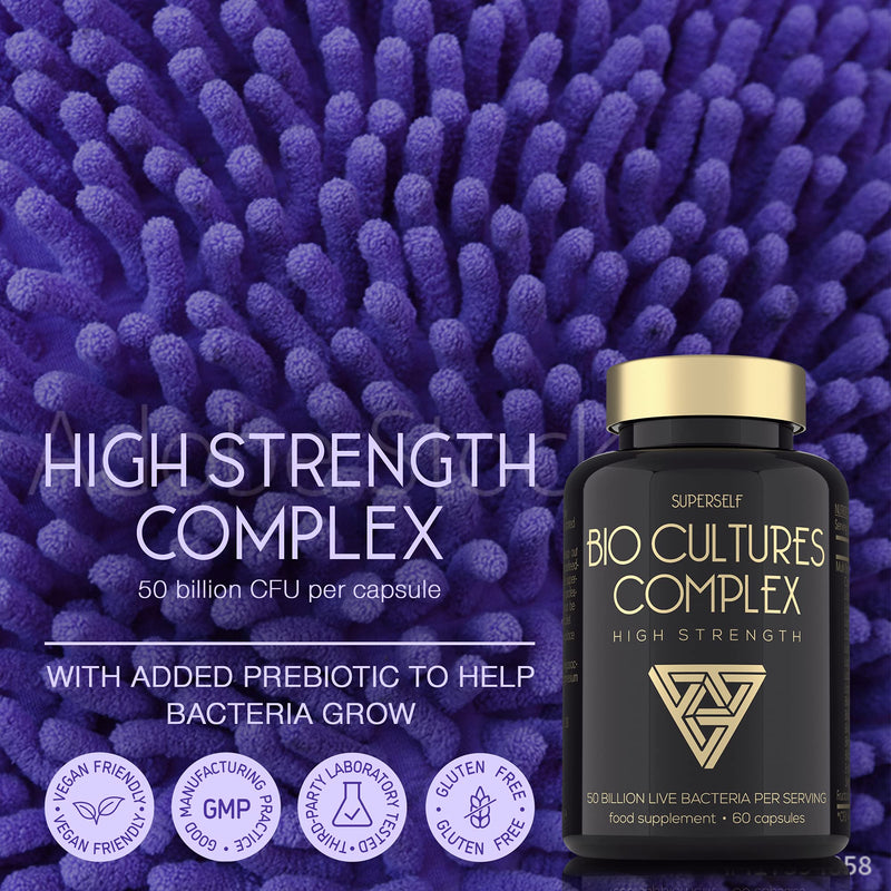 Bio Cultures Supplement 50 Billion CFU - Live Cultures Complex for Women & Men - 15 Live Strains with Prebiotics & Acidophilus - 60 Acid-Resistant Capsules - Vegan Tablets for Adults - NewNest Australia