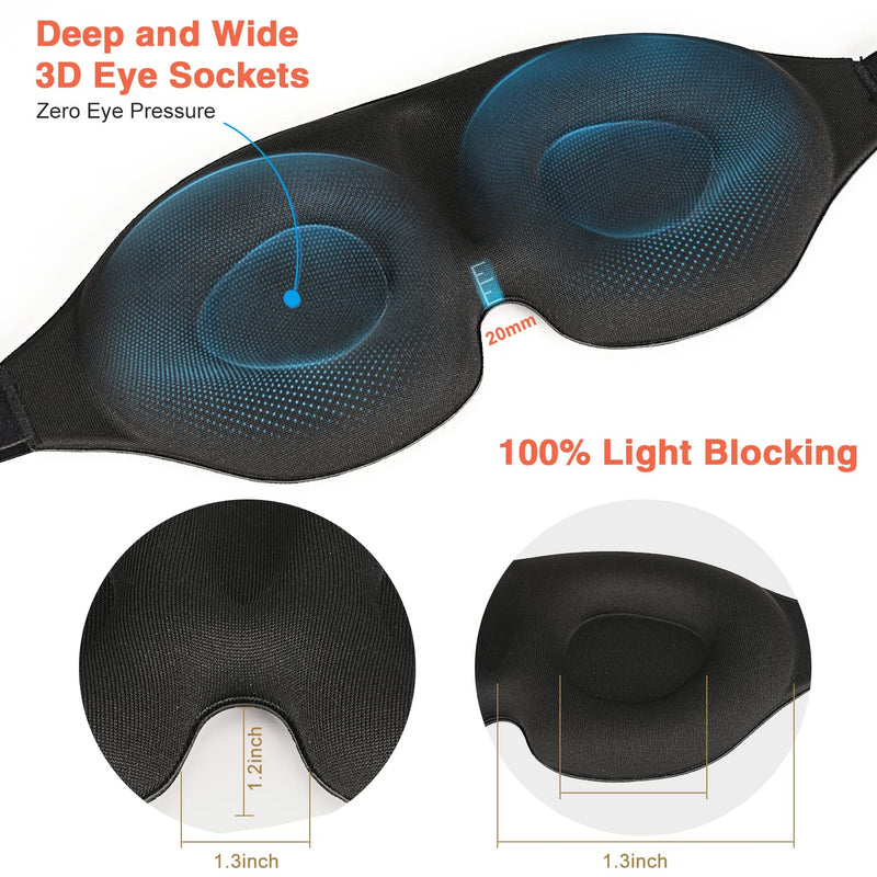 AMAZKER Sleep Eye Mask for Men Women 3D Contoured Cup, Concave Molded, Block Out Light, Molded Soft Comfort Eye Shade with Adjustable Strap for Travel Yoga Nap Upgrade Gently-black - NewNest Australia