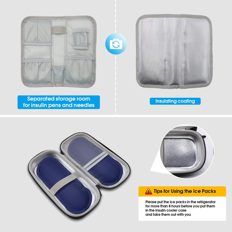 ProCase Insulin Cooler Bag Storage and Travel Packs for Diabetics Insulin Pen Medication Organizer Eva Bag with 2 Ice Packs - Black - NewNest Australia