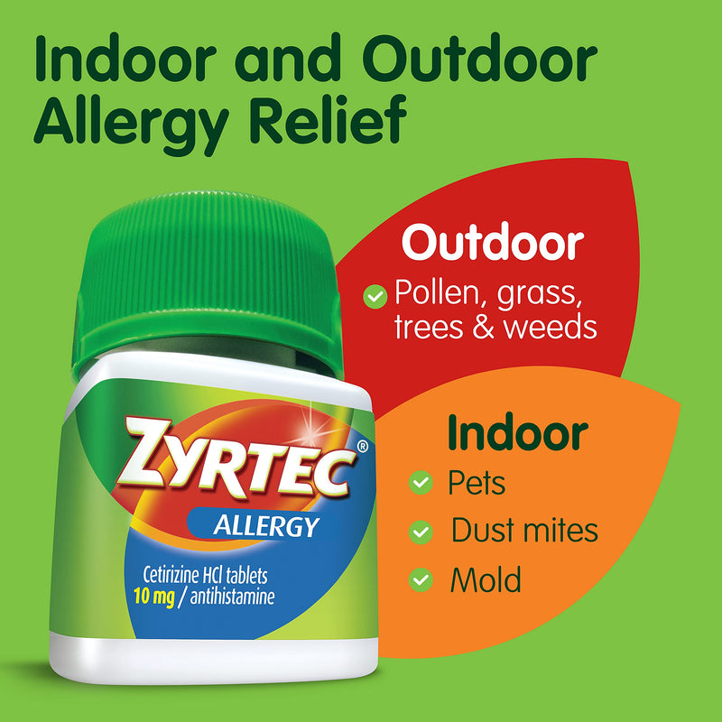 Zyrtec 24 Hour Allergy Relief Tablets, Antihistamine Allergy Medicine with 10 mg Cetirizine HCI, Bundle with 1 x 30 ct and 1 x 3 ct Travel Pack 33 Count (Pack of 1) - NewNest Australia