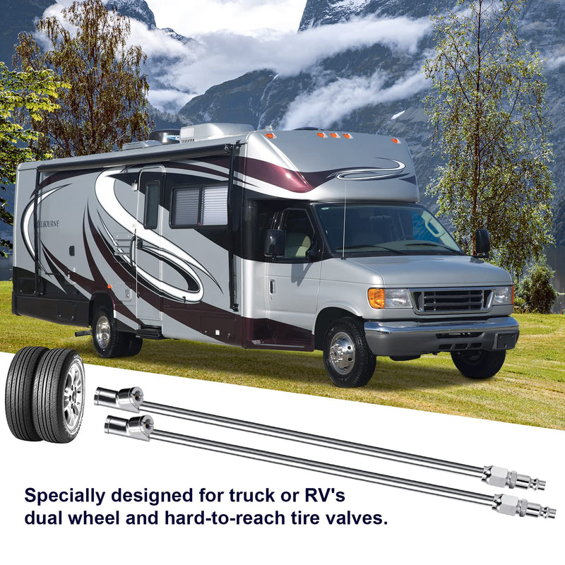 LUMITECO 2-Way Connection 13.8" Extended Air Chuck Set, 1/4 in FNPT Straight Foot Dual Head Tire Inflate Chuck with Standard Quick Plug, Tire Air Compressor Fill Kit for Truck RV Dually Tires - NewNest Australia