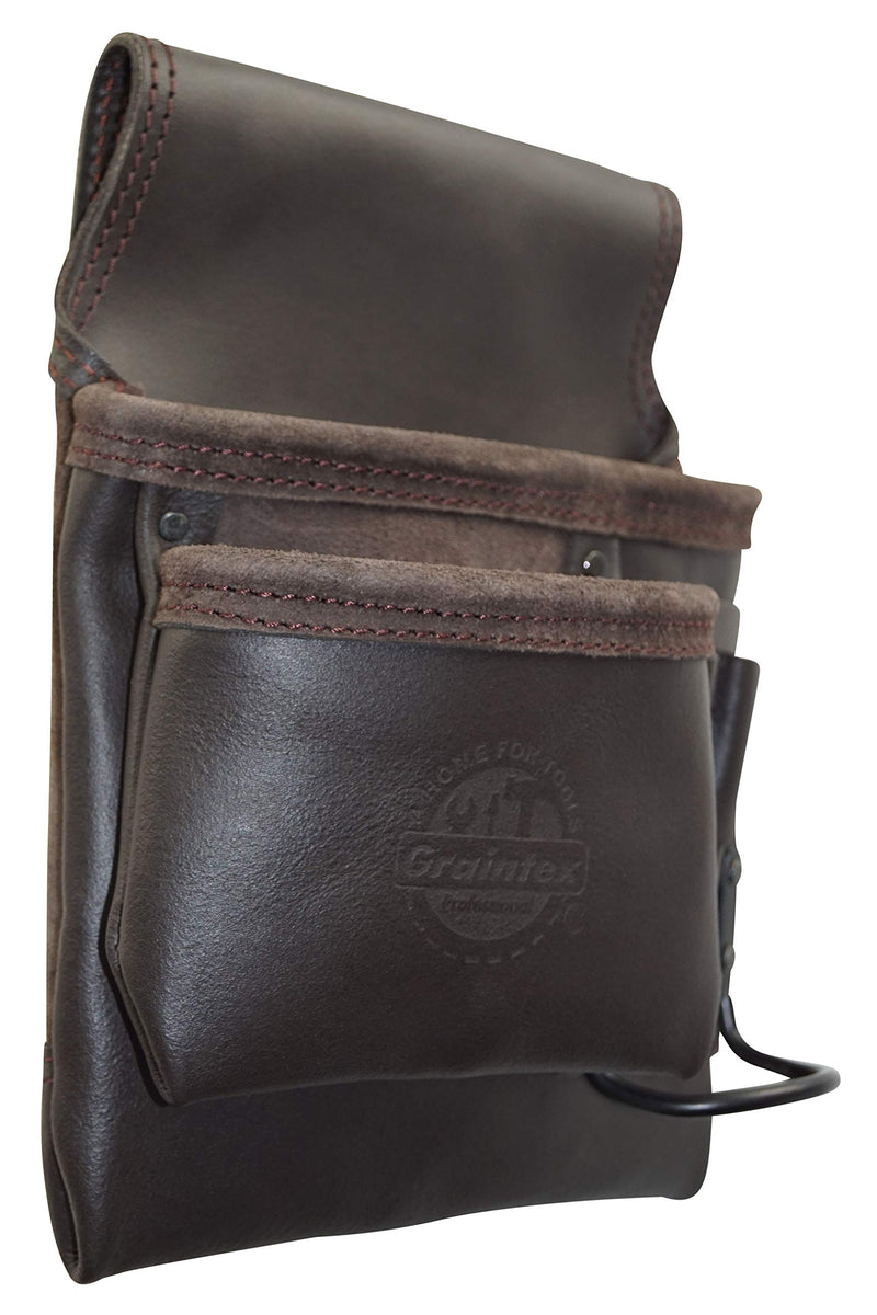 Graintex OS2202 5 Pocket Left Handed Oil Tanned Leather Nail & Tool Pouch Dark Brown Color for Constructor/Electrician/Plumber - NewNest Australia