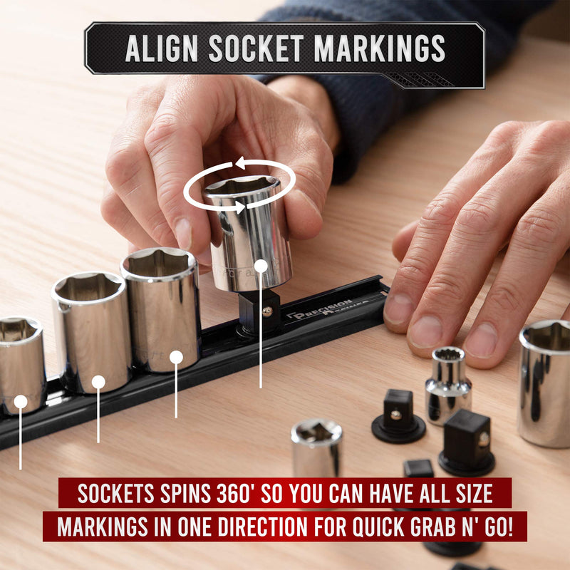Precision Defined Aluminum Tool Socket Holder | Black, Single 1/2-Inch x 14 Clips | Heavy Duty Organizer 1/2-Inch Drive - NewNest Australia