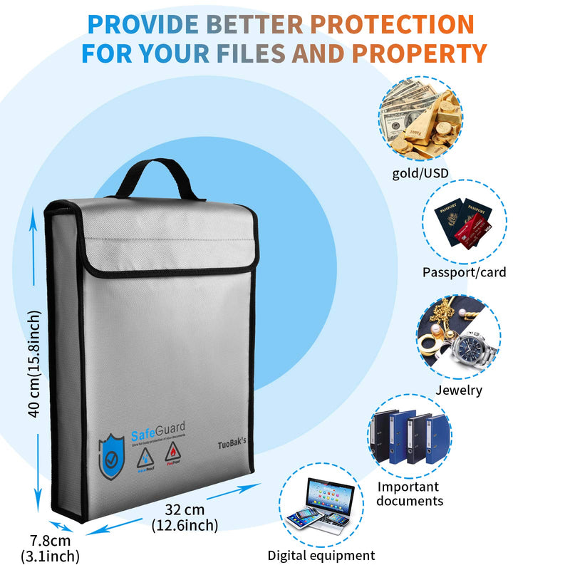 TuoBak's Fireproof Document Bag,Fireproof Bag for Documents with Zipper, Document Bags 15.8”x 12.6”×3.1” for Valuables,Money,Jewelry, Documents,Tablet 15.8”x 12.6”×3.1” - NewNest Australia