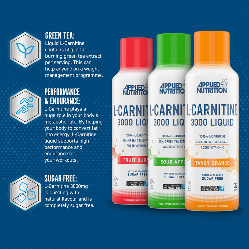 Applied Nutrition L Carnitine 3000 Liquid - L-Carnitine with Green Tea & Vitamin C, Boosts Energy & Weight Management, Vegan (480ml - 32 Servings) (Tangy Orange) Tangy Orange - NewNest Australia