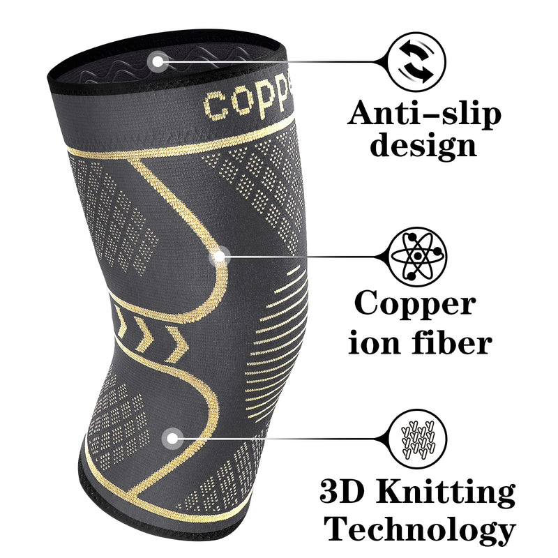 Copper Knee Braces for Knee Pain 2 Pack, Knee Compression Sleeve Support for Men and Women, Medical Grade Knee Pads for Running, Hiking, Working, Arthritis, ACL, Meniscus Tear, Joint Pain Relief Grey+copper Medium - NewNest Australia