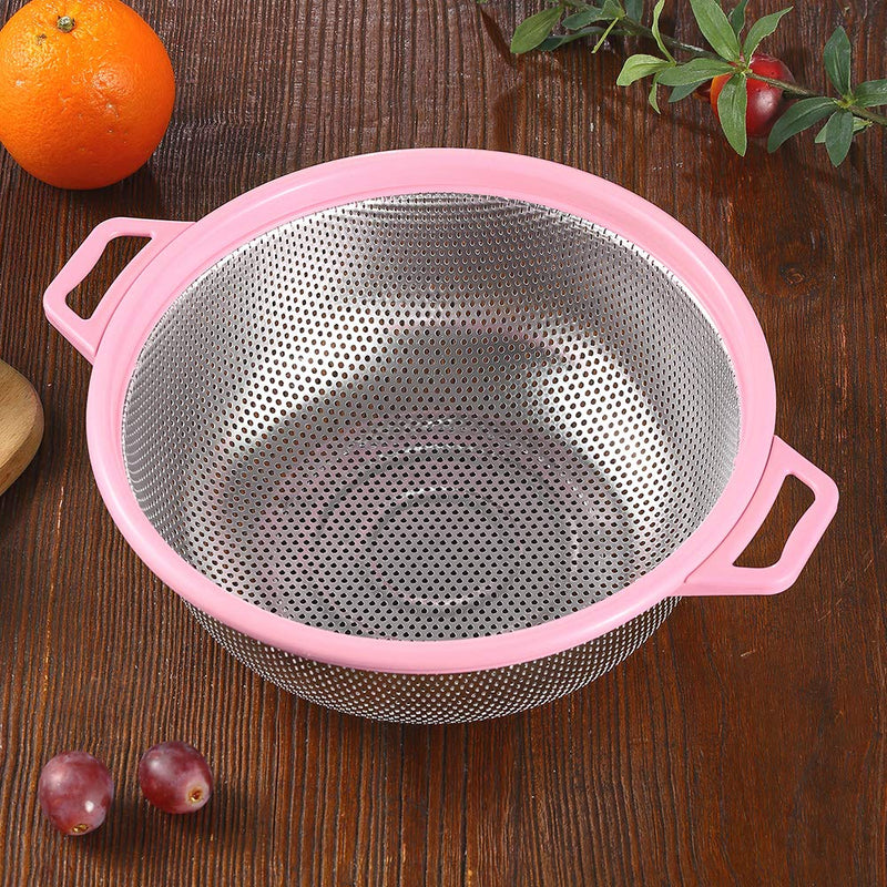 Stainless Steel Colander With Handle and Legs, Large Metal Pink Strainer for Pasta, Spaghetti, Berry, Veggies, Fruits, Noodles, Salads, 5-quart 10.5” Kitchen Food Mesh Colander, Dishwasher Safe - NewNest Australia