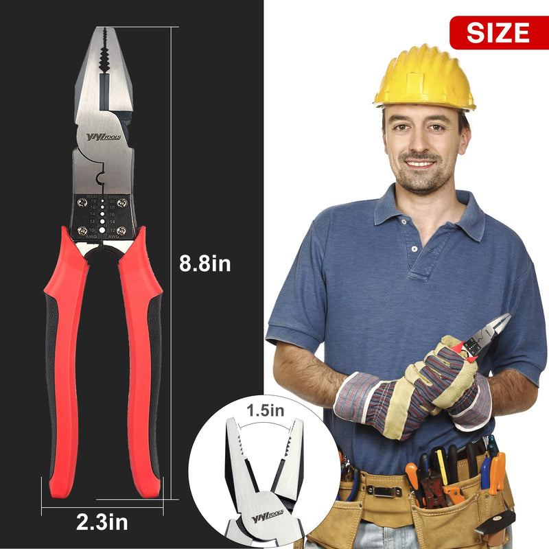 YIYITOOLS Lineman's Pliers, Combination Pliers with Wire Stripper/Crimper/Cutter Function, Heavy Duty Side Cutting High-Leverage Plier, 8-1/2 inch (HX-1-002) - NewNest Australia