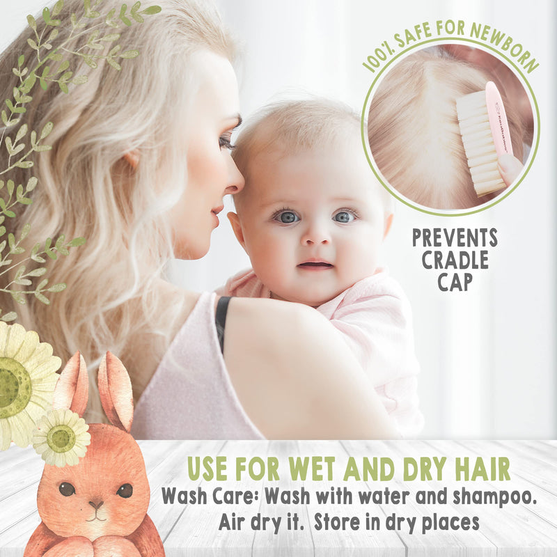 Baby Hair Brush - Natural Wooden Cradle Cap Brush with Soft Goat Bristle - Baby Brush Set for Newborns - Toddler Comb - Perfect Scalp Grooming Product for Infant, Toddler, Kids (Oval, Blush) Oval - NewNest Australia