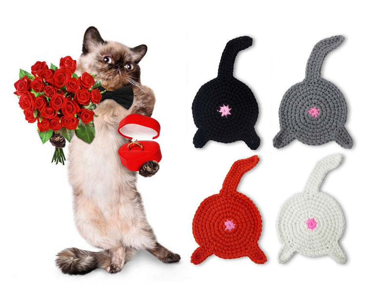 NewNest Australia - Crazy Cat Lady CAT Butt Crochet Drink Coaster Set Funny Cat Gifts for Cat Lover Gifts 