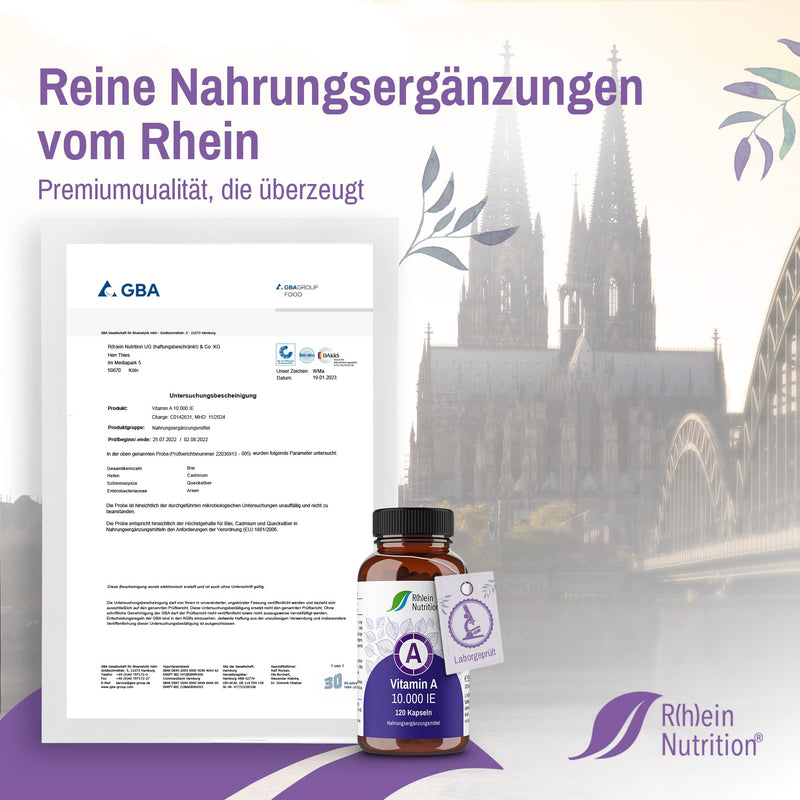 Vitamin A High Dose 10000 IU - 120 Capsules 4 Months Supply - Eye Vitamins Retinol - Vegan & Made in Germany Without Additives - Rhein Nutrition - NewNest Australia