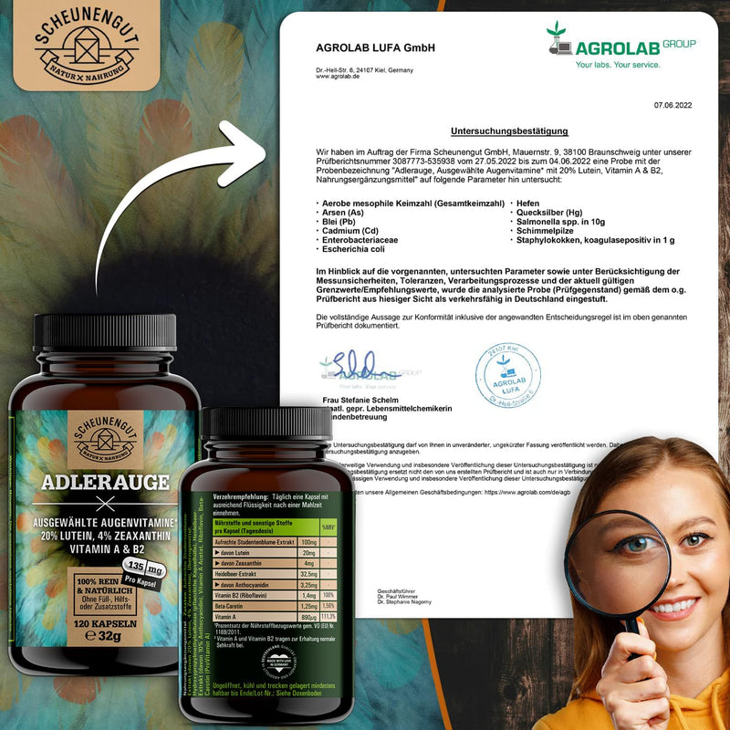 Adlerauge Eye Vitamins High Dose Important: Laboratory-Tested 5-Way Eye Complex With Lutein, Zeaxanthin, Blueberry Extract, Beta Carotene, Vitamin A & Bi 120 Pieces I Vegan & From De I Schwanzength - NewNest Australia