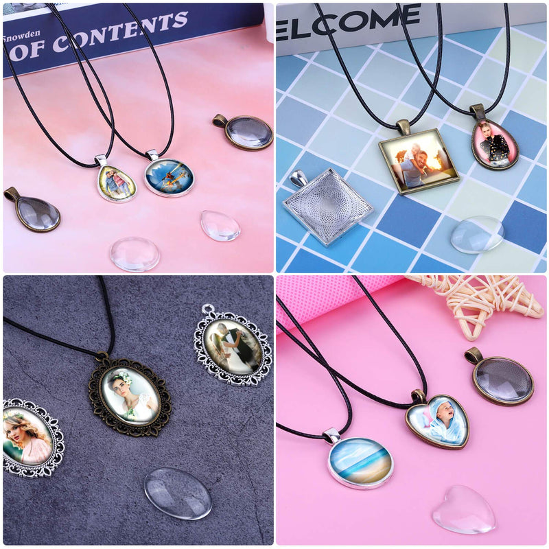 Pendant Trays with Glass Cabochons for Jewelry Making, Anezus 90pcs Pendants Trays Set Including 30pcs Bezel Pendant Trays Blanks, 30pcs Glass Cabochons and 30pcs Necklaces Cords for Necklace Making - NewNest Australia