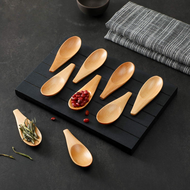 NewNest Australia - 10 Pieces Wooden Scoop Solid Wood Condiment Spoon Mini Wood Salt Spoon with Short Handle for Loose Tea Leaves, Coffee Bean, Candy, Milk Powder, Spice, Ice Cream, Natural Color 