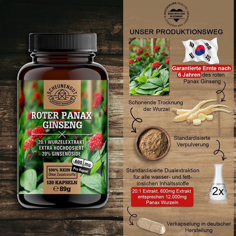 Roter Panax Ginseng Kapseln -1800Mg Je Tagesdosis- Wichtig: 20:1 Extrakt (=12000Mg Ginseng Je Kapsel) I Maximale Bioverf√ºgbarkeit I 20% Ginsenoside I 120 St√ºck I Aus Deutschland I Scheunengut - NewNest Australia