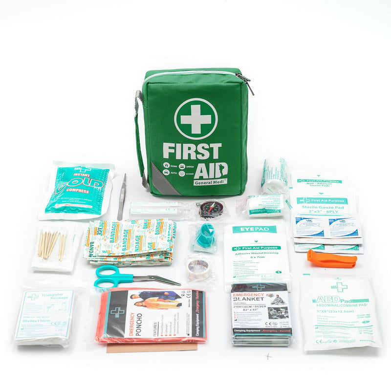 First Aid Kit -Compact First Aid Bag(175 Piece) - Reflective Bag Design- Includes 2 x Eyewash,Instant Cold Pack,Emergency Blanket for Home, Office, Vehicle,Camping, Workplace & Outdoor Green - NewNest Australia