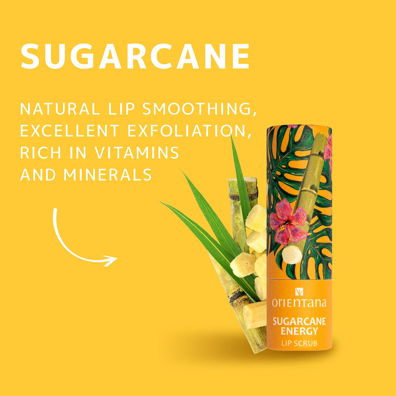 Orientana 99% Natural Lip Scrub Stick - Sugarcane Energy – Vegan Organic Soft Lip Exfoliator Moisturiser Smoother - Eco Friendly Lip Treatment - Hydrating Regenerating Exfoliating Moisturising 4.2g - NewNest Australia