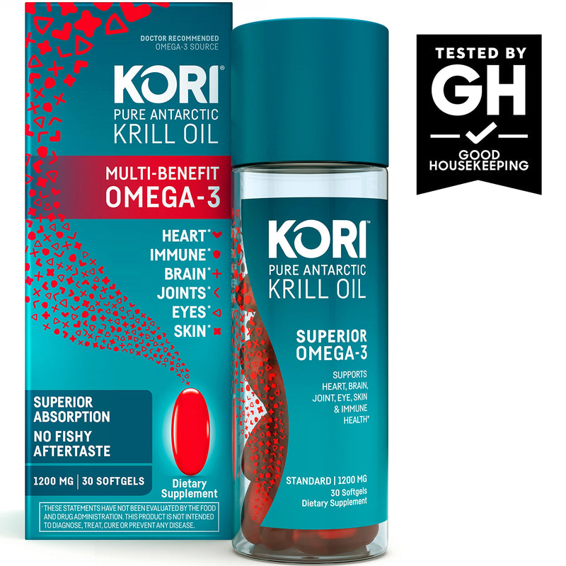 Kori Krill Oil Omega-3 1200mg, 30 Softgels | Multi-Benefit Omega-3 Supplement | Superior Omega-3 Absorption vs Fish Oil and No Fishy Burps 30 Count (Pack of 1) - NewNest Australia