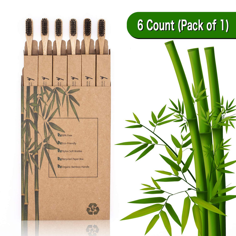Bamboo Toothbrush, Pack Of 6, Biodegradable Toothbrush With Medium-Hard Bristles, Natural And Ecological Manual Toothbrush, Wooden Toothbrush With Rounded And Comfortable Handle, Pack Of 6 (Soft Bristles)B - NewNest Australia