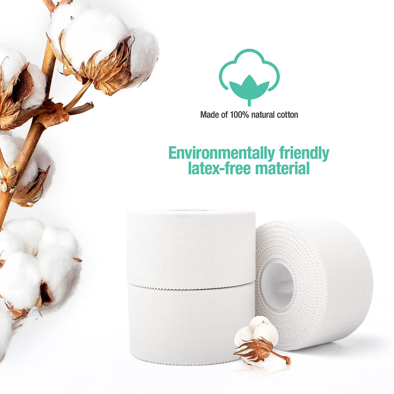 (3 Pack) White Athletic Sports Tape, Very Strong Easy Tear No Sticky Residue Tape for Athlete & Sport Trainers & First Aid Injury Wrap,Suitable for Bats,Tennis,Gymnastics & Boxing（1.5in X 35ft） - NewNest Australia