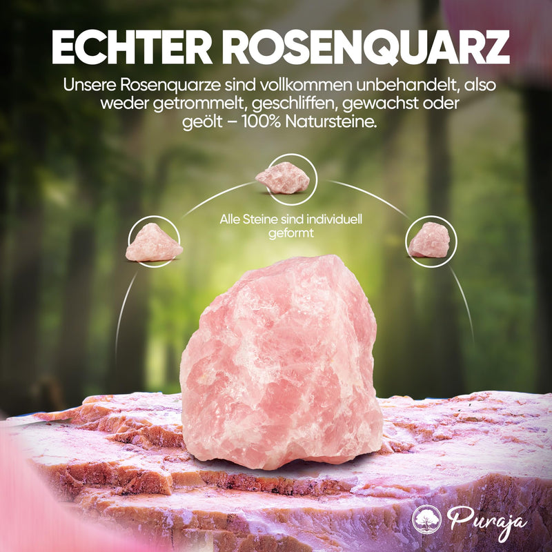 PURAJA rose quartz natural stone | Premium raw stone for use as a computer stone, water stone, healing stone, lucky stone or decoration 100 - 200 g - NewNest Australia