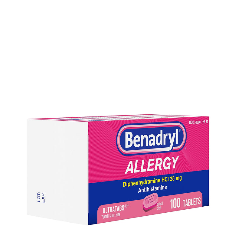 Benadryl Ultratabs Antihistamine Allergy Relief Tablets, Diphenhydramine HCl 25mg, 100 ct - NewNest Australia