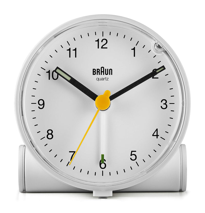 NewNest Australia - Braun Classic Analogue Alarm Clock with Snooze and Light, Quiet Quartz Movement, Crescendo Beep Alarm in White, Model BC01W. 
