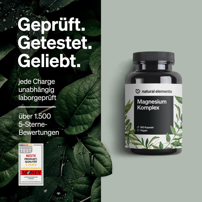 Magnesium Complex - Premium: Made from 5 high-quality compounds - 400mg elemental magnesium per daily dose - laboratory tested, vegan, high dosage - NewNest Australia