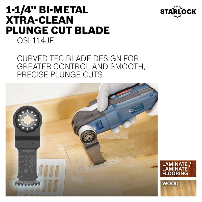 BOSCH Starlock Oscillating Tool Blades, Bi-Metal Multitool Blades for Hard Wood, Laminate and Drywall; Extra Clean Plunge Cut Saw Blades, 3-Pack, 1-1/4 Width (OSL114JF-3) 1-1/4" Width Three Pack - NewNest Australia