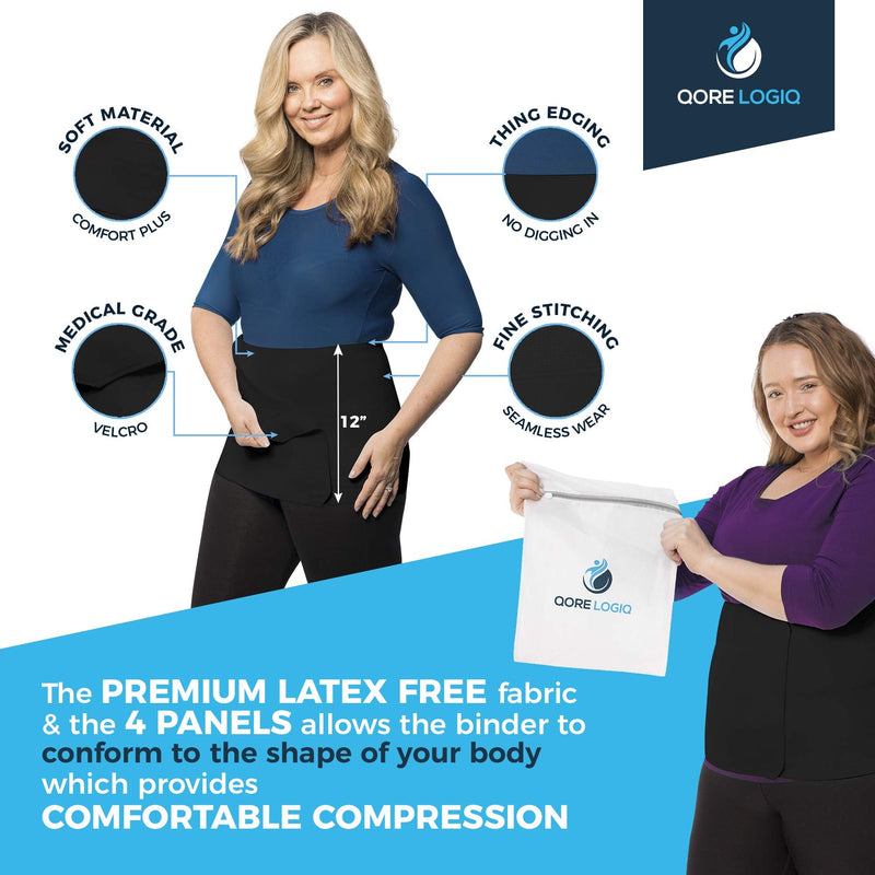 QORE LOGIQ Plus Size Abdominal Binder Post Surgery for larger Men + Women - Postpartum Belly Band - Compression Garment - Hernia Belt For Men + Woman - C Section Belly Binder - Adjustable (Black XL) X-Large Black - NewNest Australia