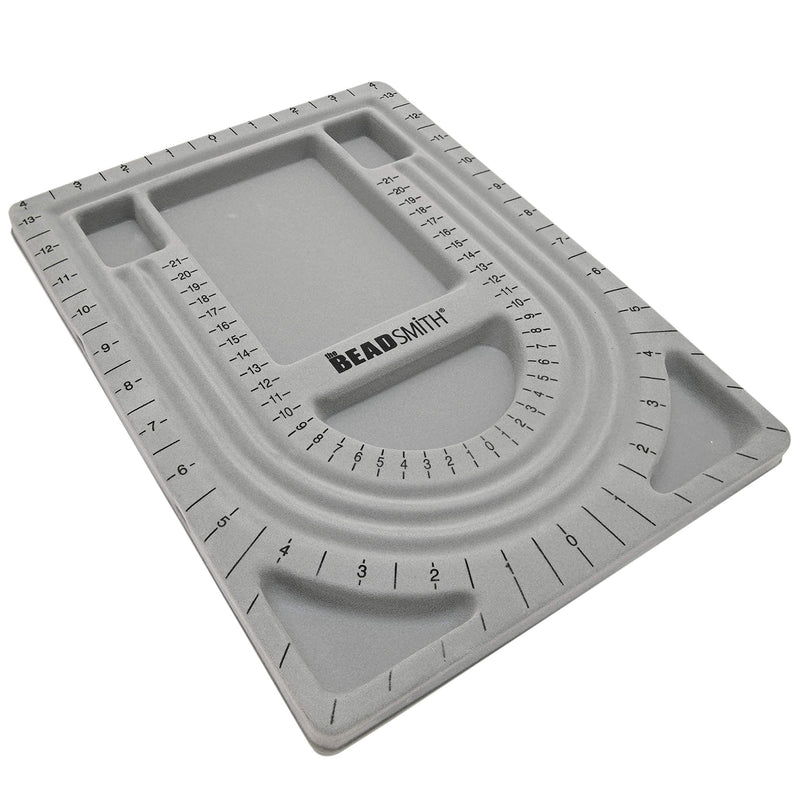The Beadsmith Bead Board, Grey Flocked, 3 U-Shaped Channels, 6 Recessed Compartments, 9.5 x 13 inches, Design Boards for Creating Bracelets, Necklaces and Other Jewelry 28" - 3 Channel - NewNest Australia