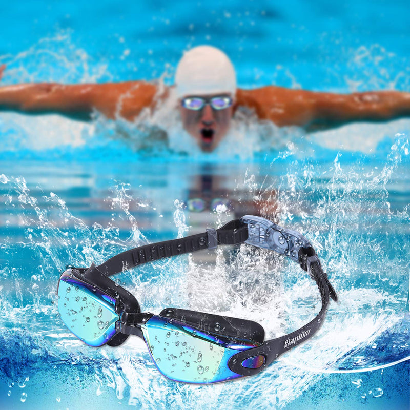 Rapidor Swim Goggles for Men Women Teens, Anti-Fog UV-Protection Leak-Proof, RP905 Series Black- Tinted & Mirrored Lenses - NewNest Australia