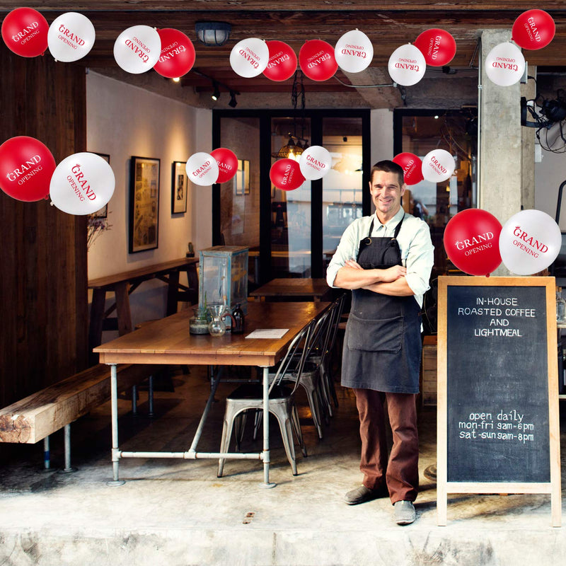 60 Pieces Grand Opening Balloons 12 Inch Double Side Celebrate Business Latex Balloons with 3 Pieces White Balloon Ribbons for Ceremony Decoration (White, Red) - NewNest Australia