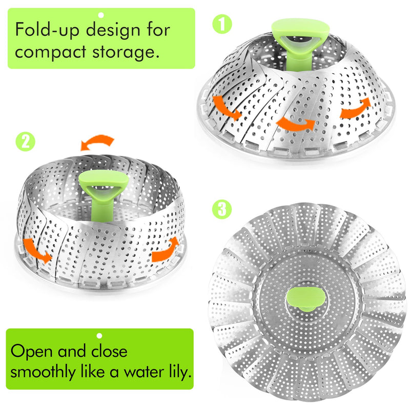 Steamer Basket Stainless Steel Vegetable Steamer Basket Folding Steamer Insert for Veggie Fish Seafood Cooking, Expandable to Fit Various Size Pot (5.1" to 9") 5.1" to 9" - NewNest Australia