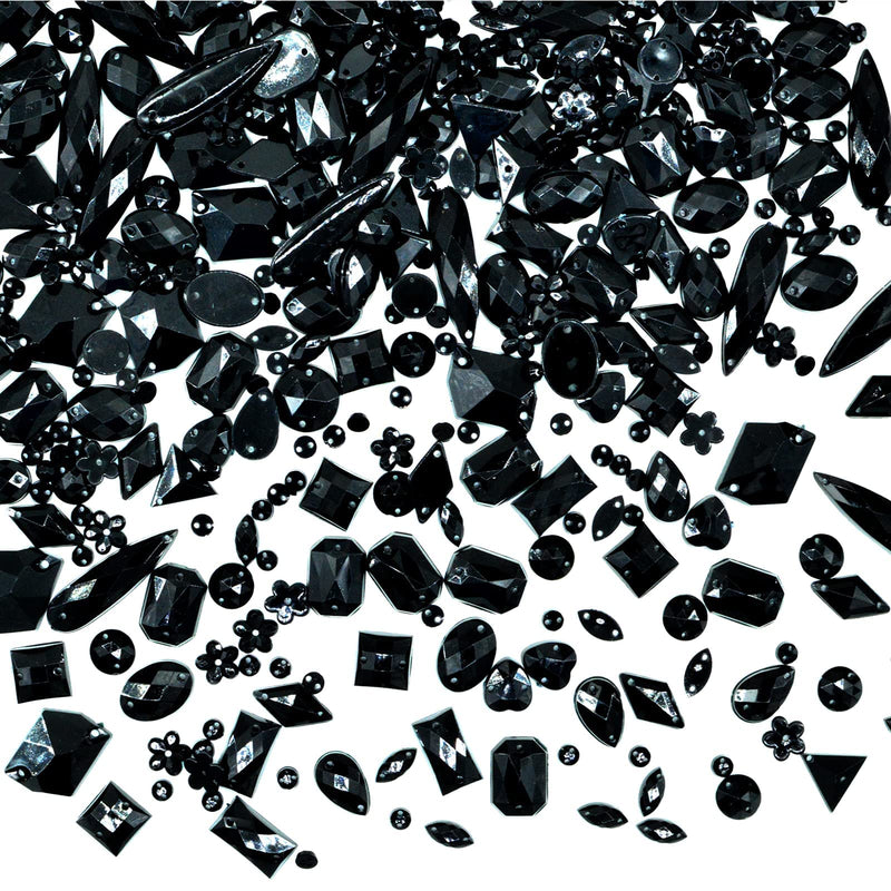 Umillars 500 Pieces Mixed Acrylic Sew on Flatback Rhinestones Crystal Acrylic Gems Diamante for Crafts DIY Dress Clothes Shoes Bag Decorations (Black) Black - NewNest Australia