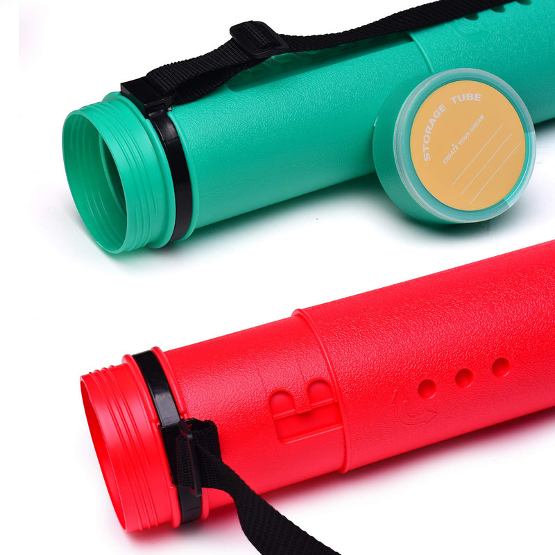 2-Pack Extendable Poster Tubes Expand from 24.5” to 40” with Shoulder Strap | Carry Documents, Blueprints, Drawings and Art | Red and Green Portable Durable Round Storage Cases with Lids and Labels - NewNest Australia