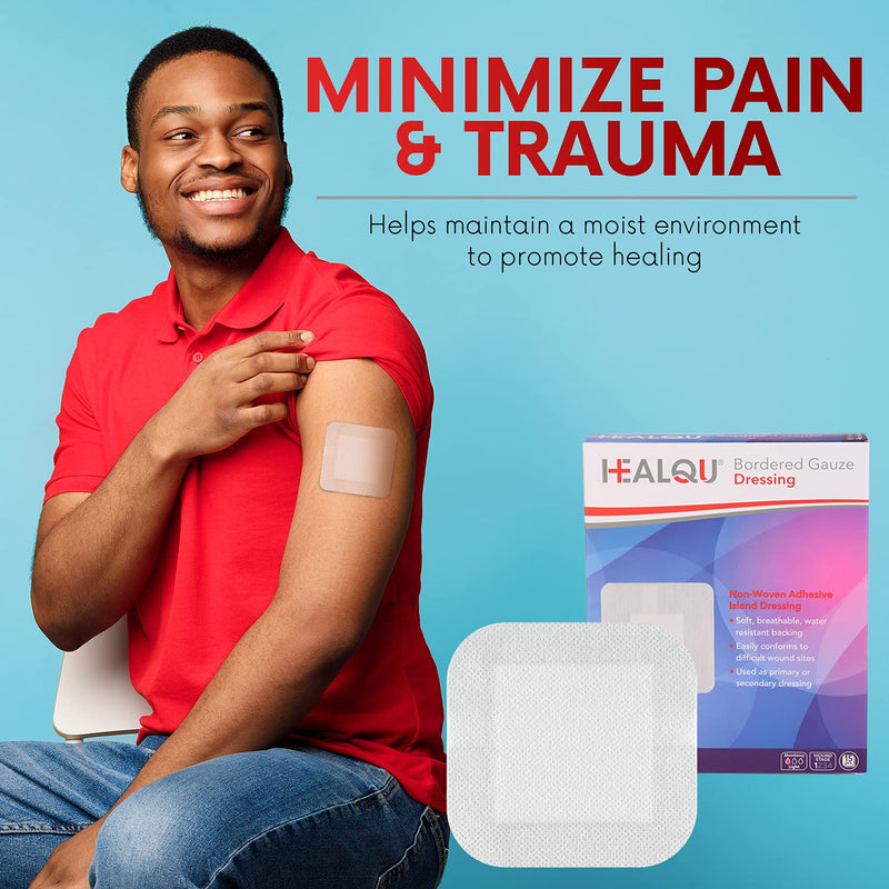 HEALQU Bordered Gauze Island Dressing - 30 Count, 4" x 4" Sterile Individually Wrapped Gauze Pads with Water-Resistant, Non-Woven Backing - Soft and Breathable Wound Dressing for First Aid and Medical 4" x 4" Box of 30 - NewNest Australia
