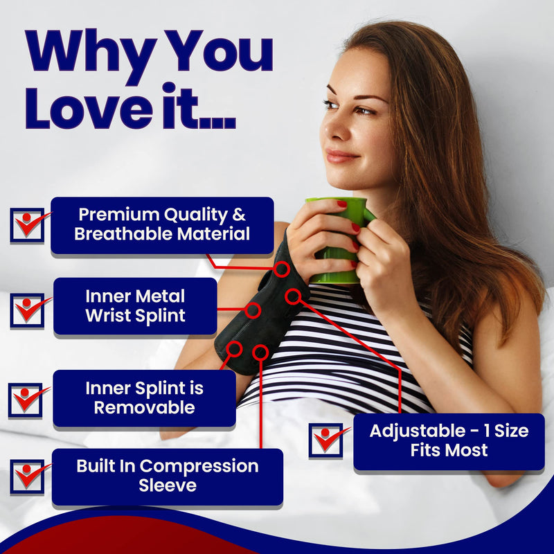 Carpal Tunnel Wrist Brace Night Support - Wrist Splint Arm Stabilizer & Hand Brace for Carpal Tunnel Syndrome Pain Relief with Compression Sleeve for Forearm or Wrist Tendonitis Pain Treatment (Right) - NewNest Australia