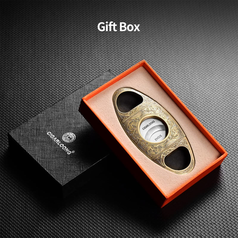 CIGARLOONG Cigar Cutter Stainless Steel Bronze Engraved Double Cut Blade Cigar Guillotine (Black) Black - NewNest Australia
